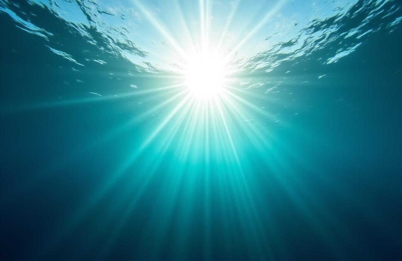 Deep sea underwater perspective with sun rays